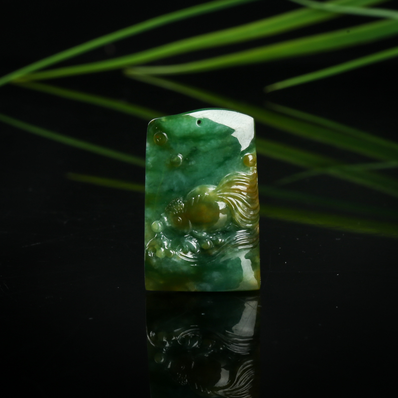 糯种俏色翡翠金玉满堂吊坠-红掌柜