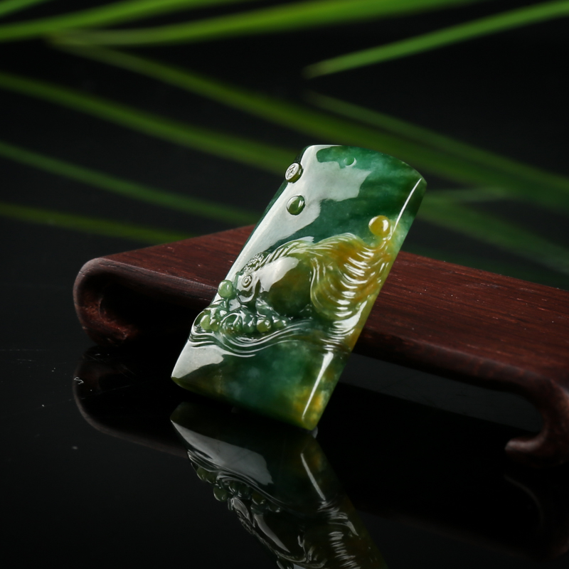 糯种翡翠金玉满堂吊坠-红掌柜