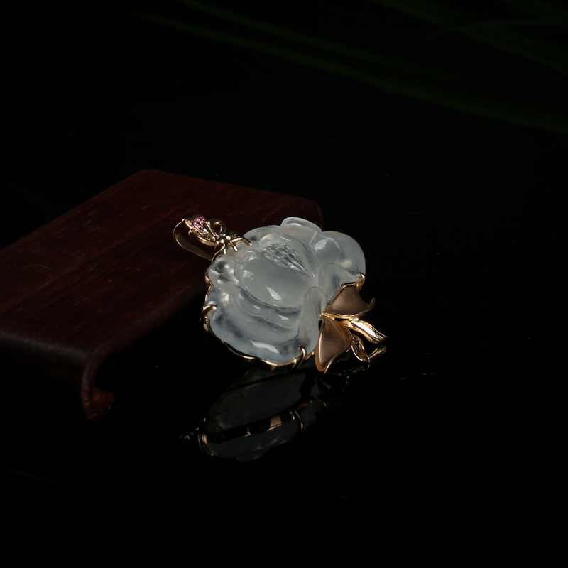 冰种无色翡翠花开富贵吊坠-红掌柜