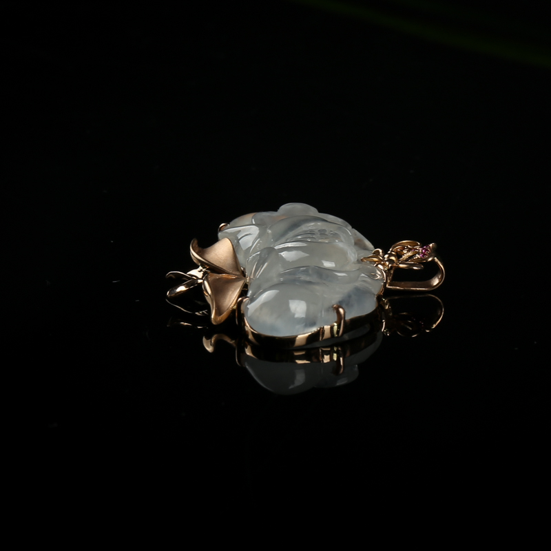 18k冰种无色翡翠吊坠-红掌柜