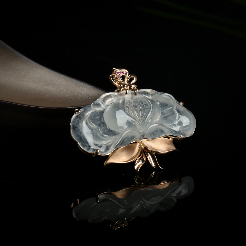 天然翡翠花开富贵吊坠-红掌柜