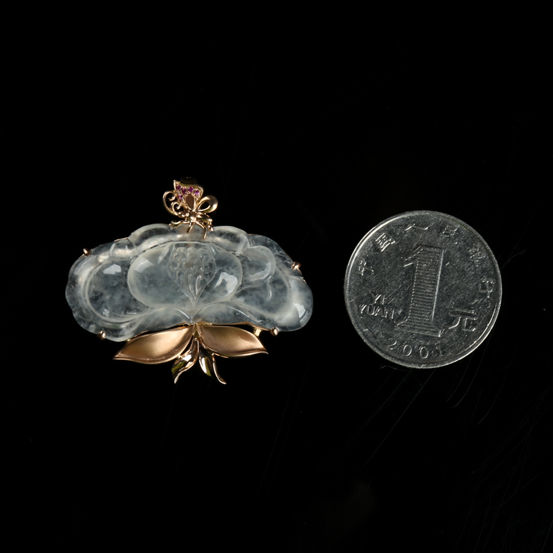 缅甸翡翠花开富贵吊坠-红掌柜