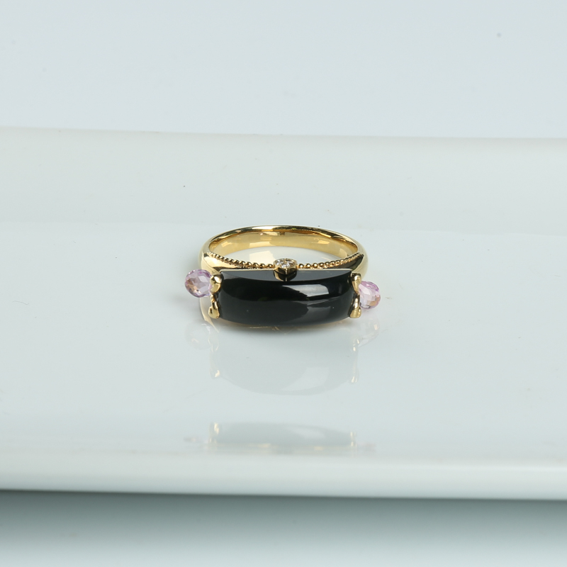 18K糯种天然墨翠戒指-红掌柜