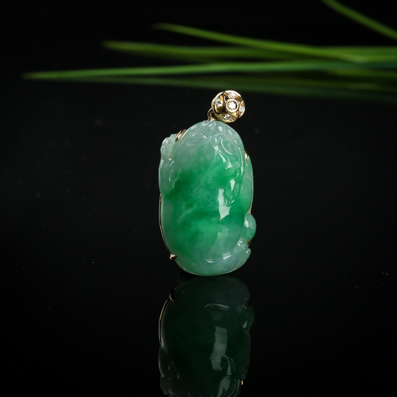 18K糯种翠绿翡翠貔貅吊坠-红掌柜