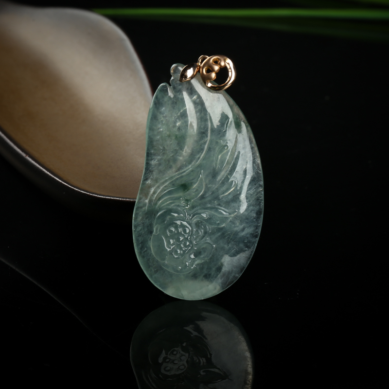 18K糯冰种飘花翡翠一品清廉吊坠-红掌柜