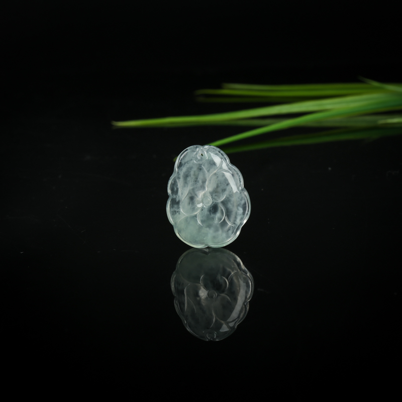 糯冰种飘花翡翠荷叶吊坠-红掌柜