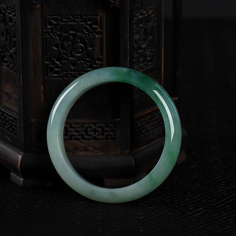 缅甸天然糯种飘翠翡翠手镯-红掌柜