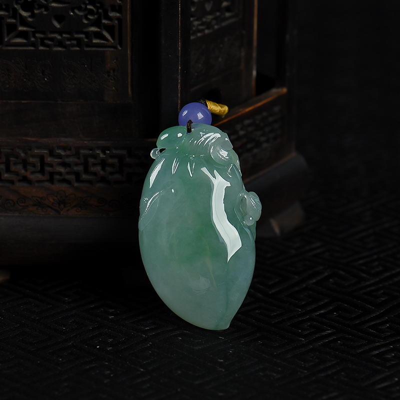 天然糯冰种翡翠福寿如意吊坠-红掌柜