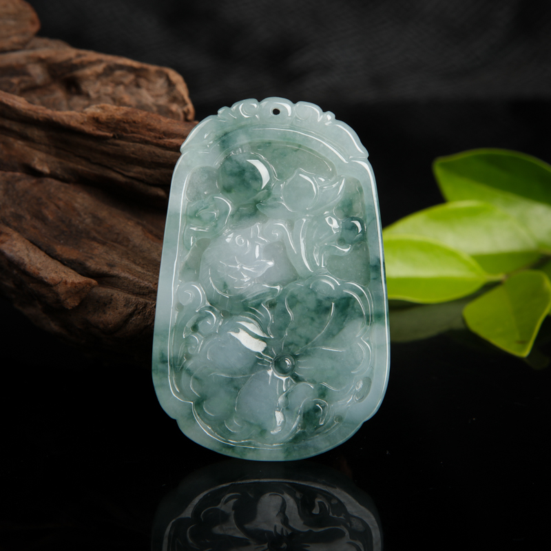 糯种飘花翡翠年年有余吊坠-红掌柜