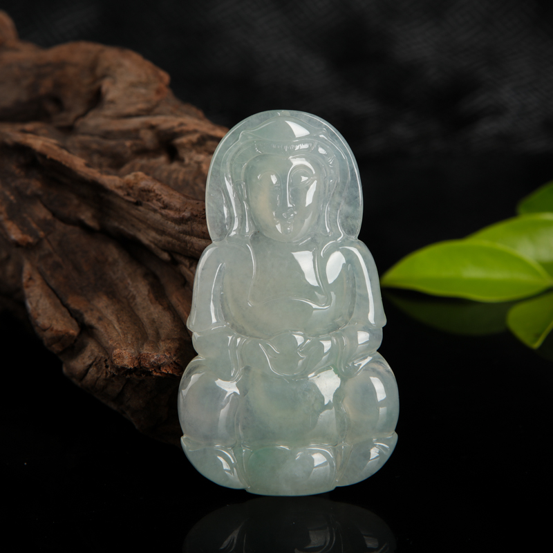 糯冰种浅绿翡翠观音吊坠-红掌柜