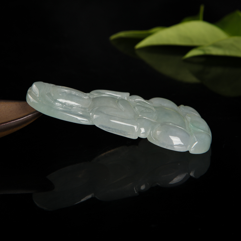 缅甸糯冰种浅绿翡翠观音吊坠-红掌柜