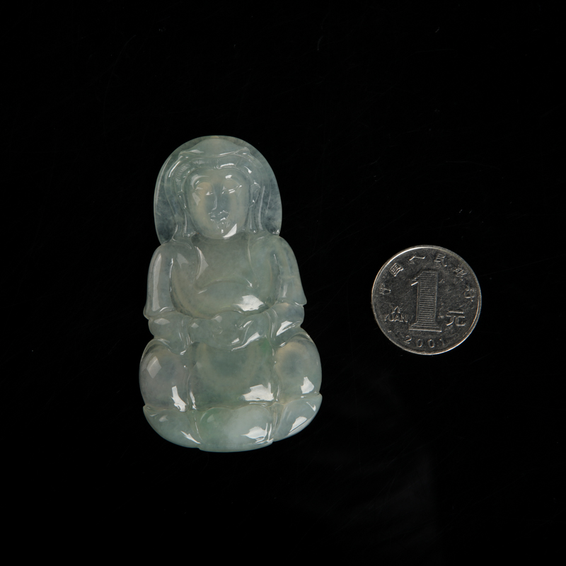 天然糯冰种浅绿翡翠吊坠-红掌柜