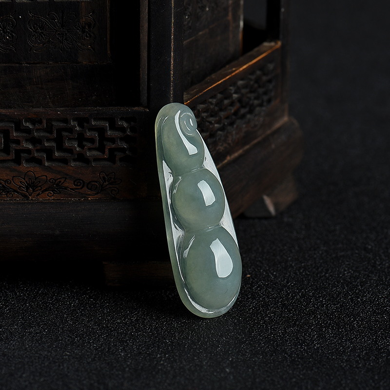 天然糯种灰绿翡翠连中三元吊坠-红掌柜