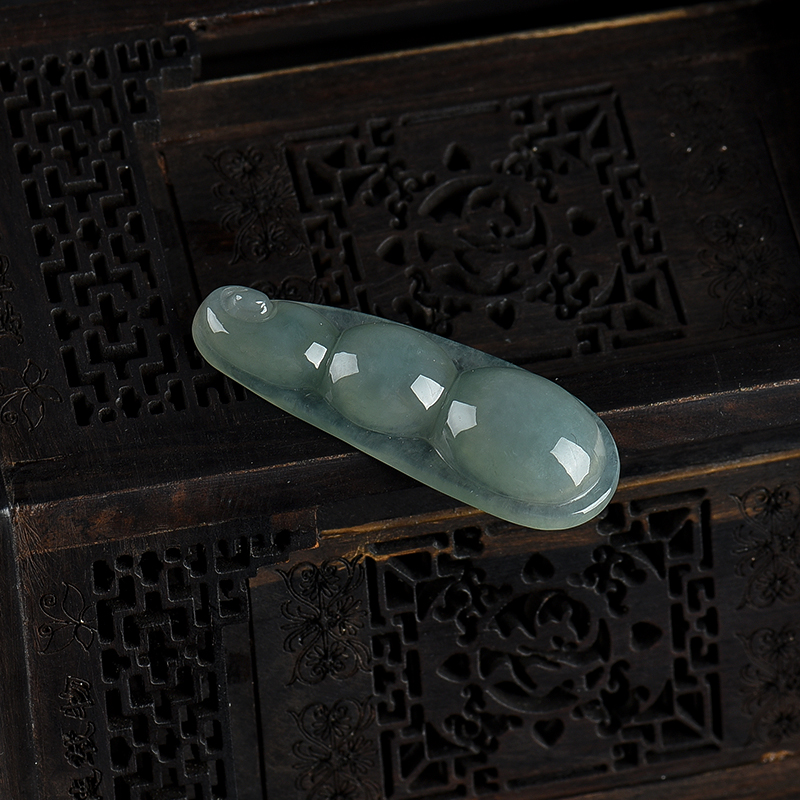 缅甸天然糯种翡翠连中三元吊坠-红掌柜