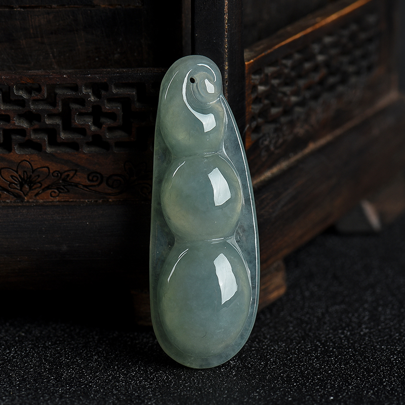 缅甸天然糯种灰绿翡翠吊坠-红掌柜
