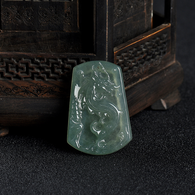 缅甸天然糯冰种深绿翡翠辰龙吊坠-红掌柜