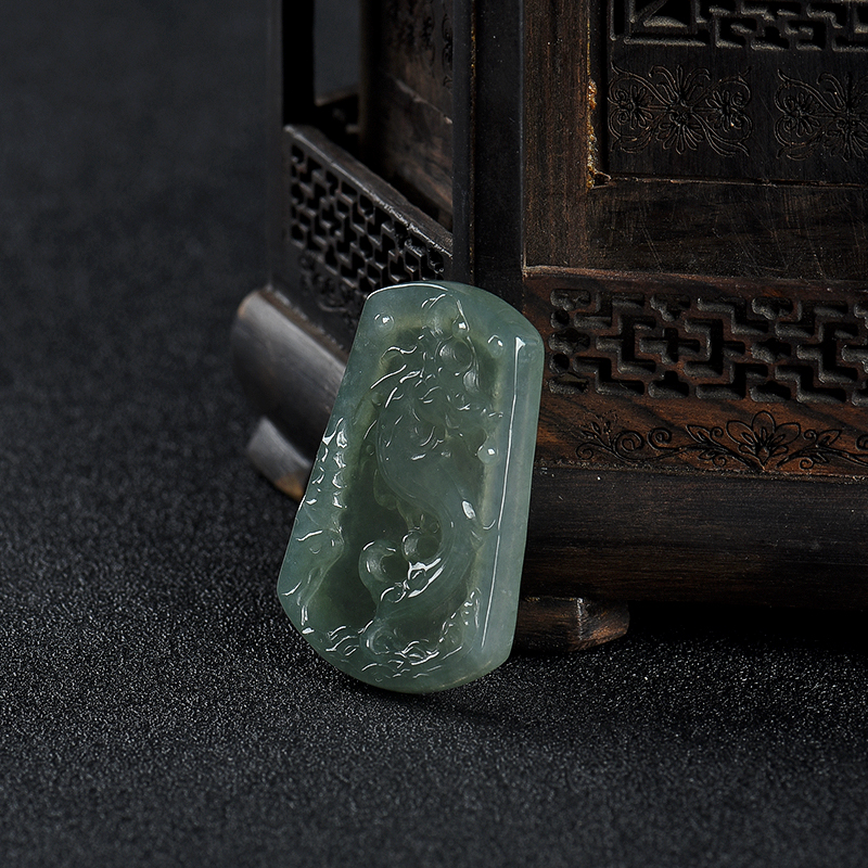 缅甸糯冰种深绿翡翠辰龙吊坠-红掌柜