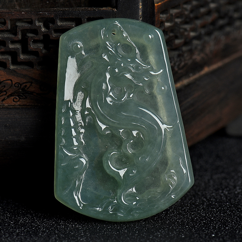 缅甸天然糯冰种深绿翡翠吊坠-红掌柜