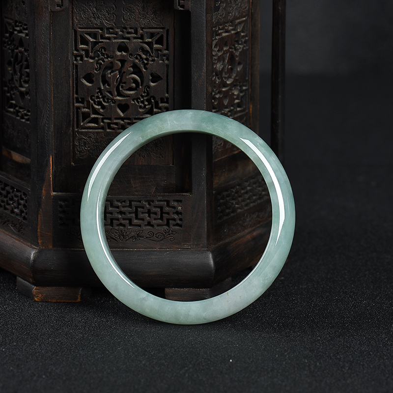 57.5mm豆种灰绿翡翠手镯-红掌柜