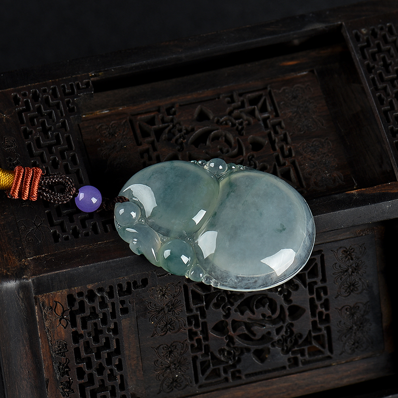 天然糯冰种飘花翡翠葫芦吊坠-红掌柜