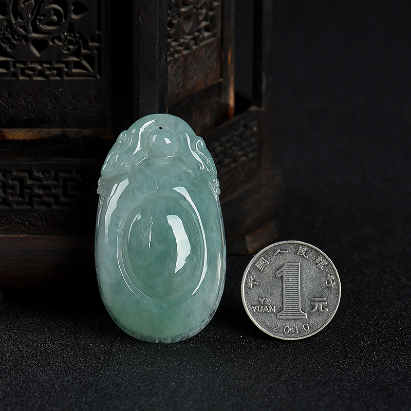 天然缅甸糯种蓝绿翡翠吊坠-红掌柜