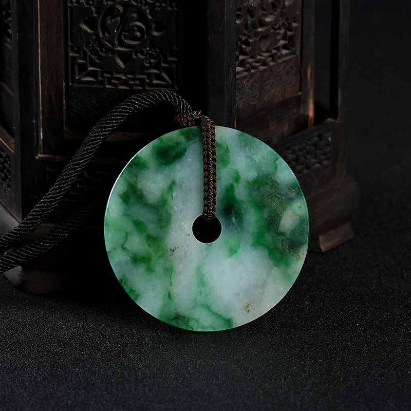 豆种飘翠翡翠平安扣吊坠-红掌柜