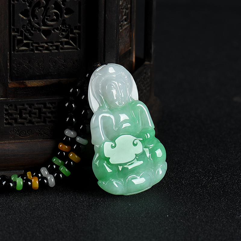 飘翠翡翠观音吊坠-红掌柜