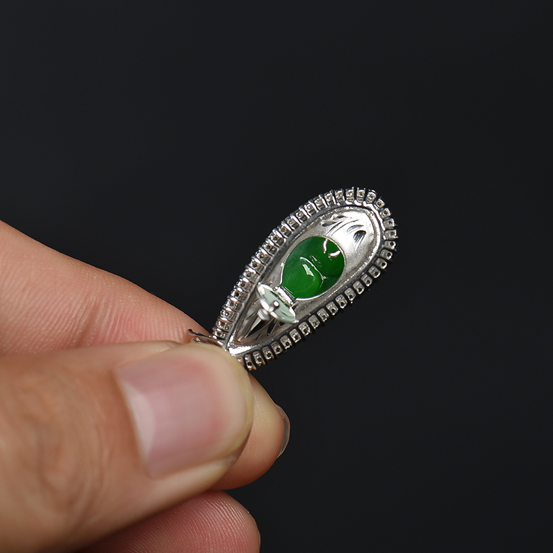 缅甸天然糯冰种翡翠连中三元吊坠-红掌柜