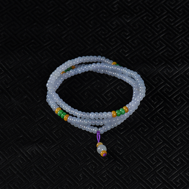 天然糯冰种翡翠算盘珠多圈手串-红掌柜