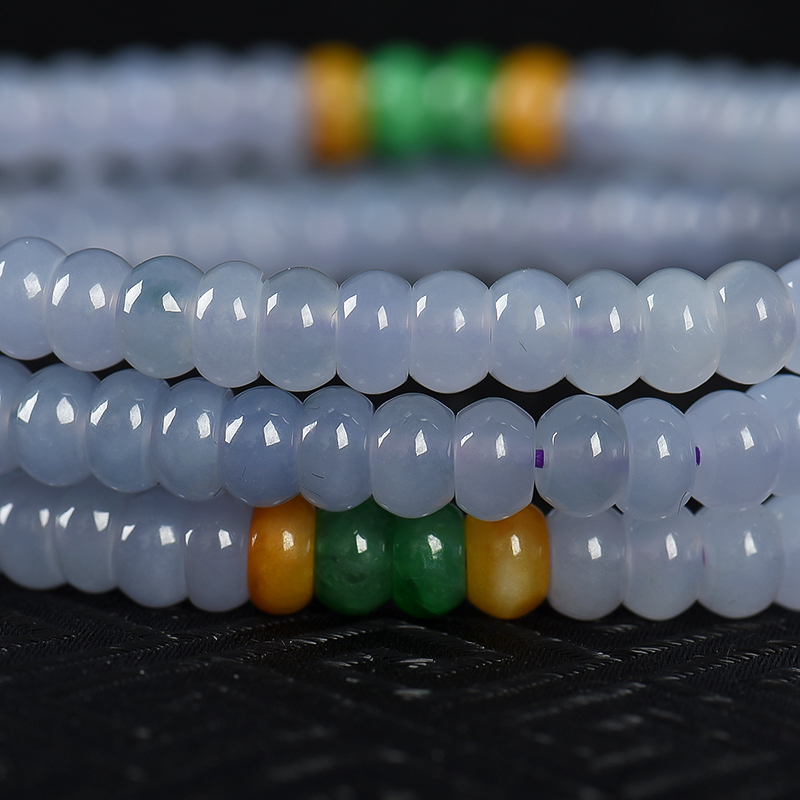 缅甸糯冰种翡翠算盘珠多圈手串-红掌柜