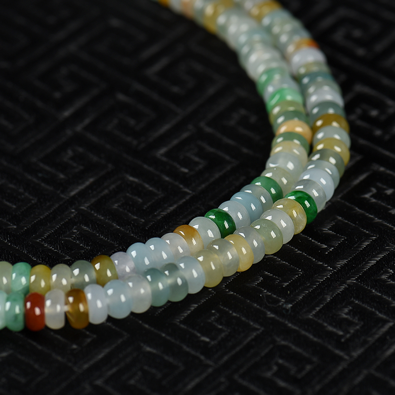 缅甸天然翡翠算盘珠多圈手串-红掌柜