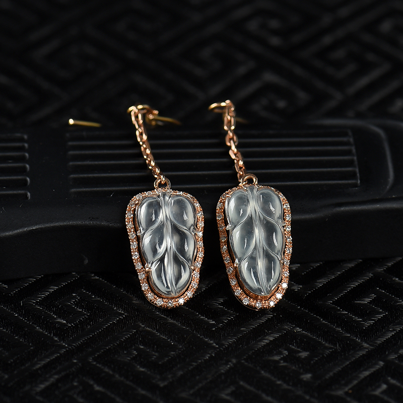 缅甸天然冰种翡翠金枝玉叶耳坠-红掌柜