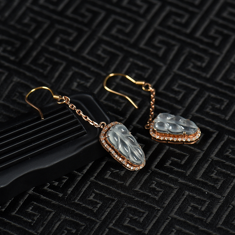 天然冰种翡翠金枝玉叶耳坠-红掌柜