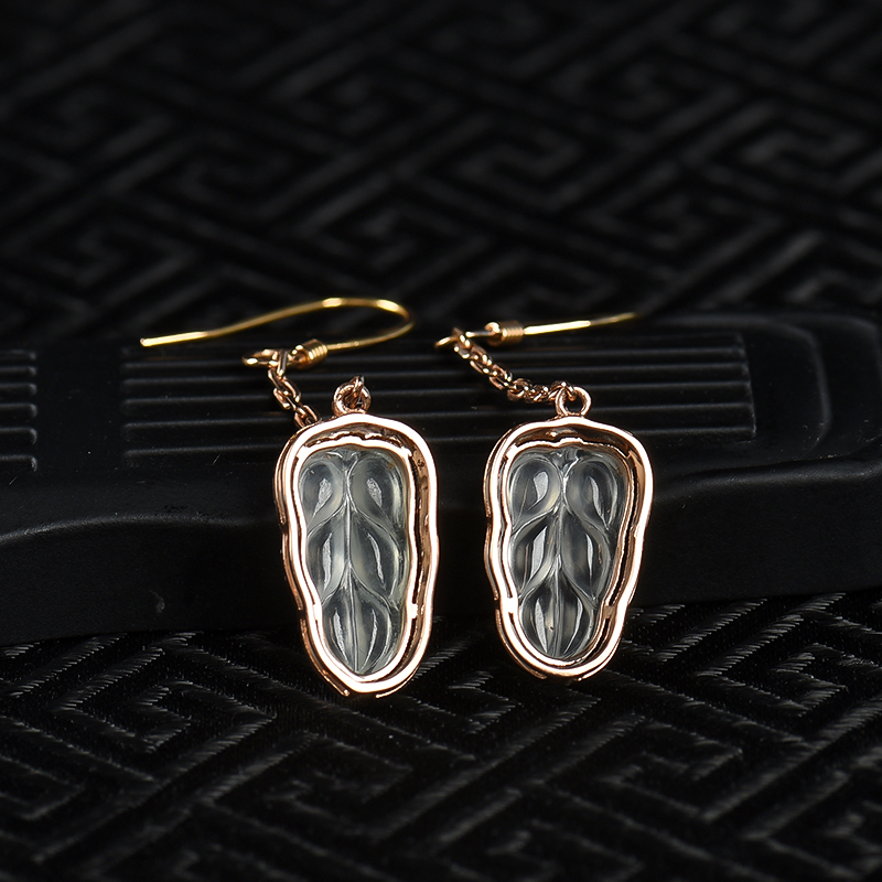 缅甸天然翡翠金枝玉叶耳坠-红掌柜