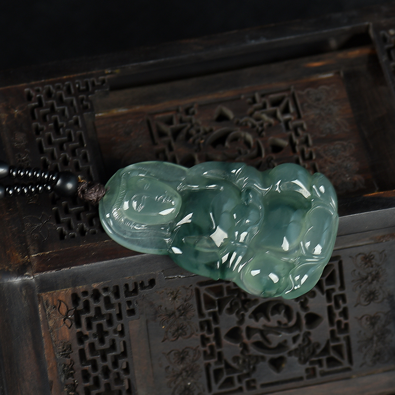 缅甸天然糯冰种翡翠观音吊坠-红掌柜