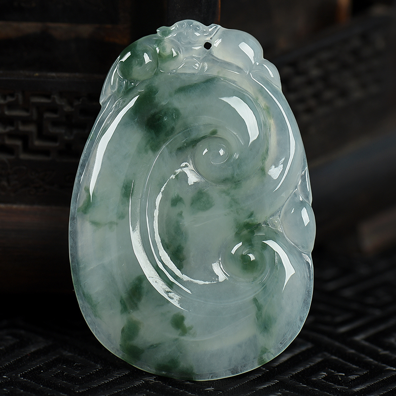 缅甸天然糯冰种飘花翡翠吊坠-红掌柜