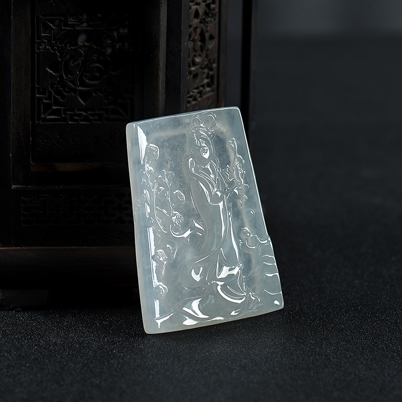 天然糯冰种翡翠踏雪寻梅吊坠-红掌柜