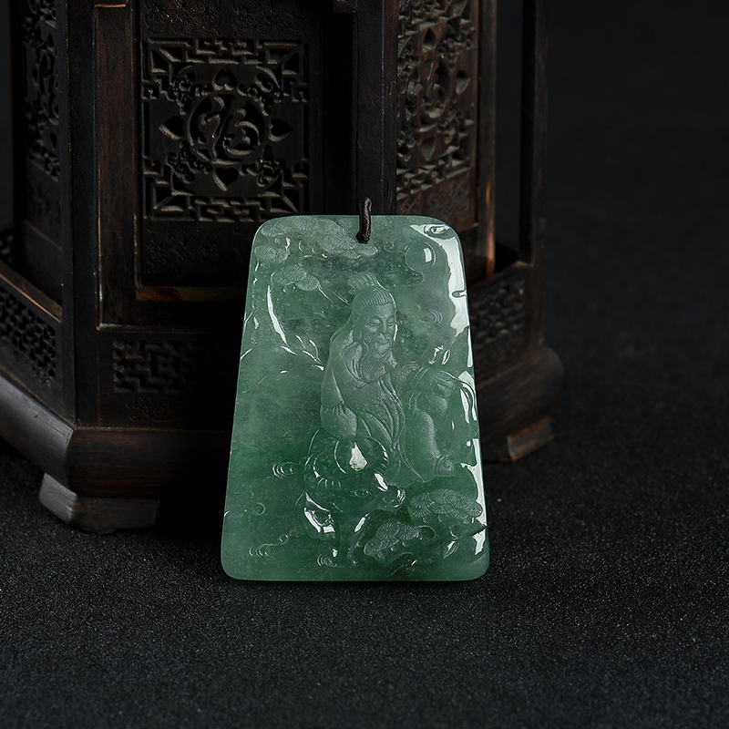 天然糯冰种深绿翡翠老子骑牛吊坠-红掌柜