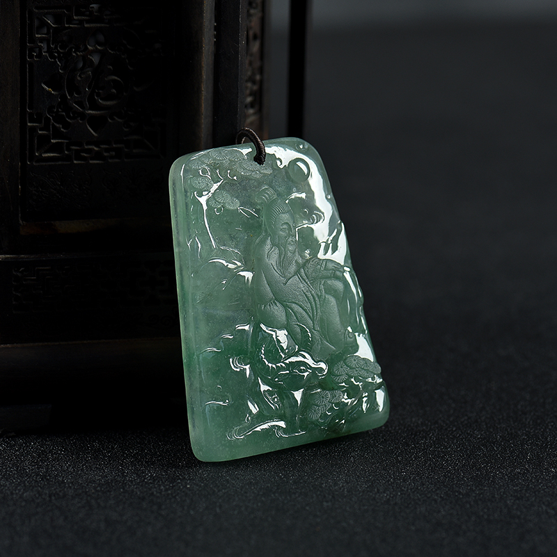 糯冰种深绿翡翠老子骑牛吊坠-红掌柜