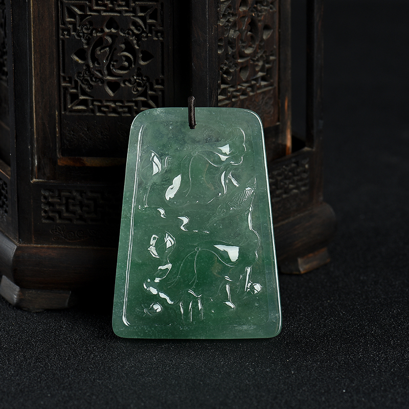 天然糯冰种翡翠老子骑牛吊坠-红掌柜