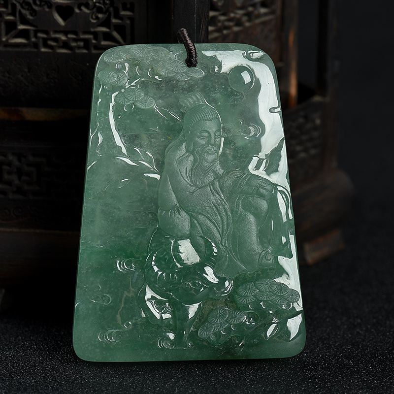 深绿翡翠老子骑牛吊坠-红掌柜