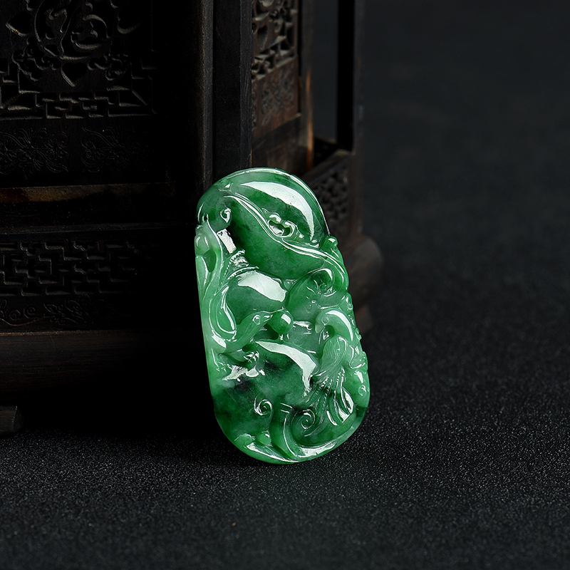 豆种飘翠翡翠锦上添花吊坠-红掌柜