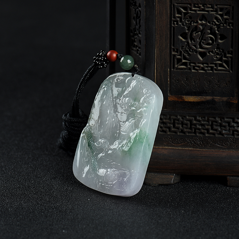 天然飘花翡翠山水图吊坠-红掌柜