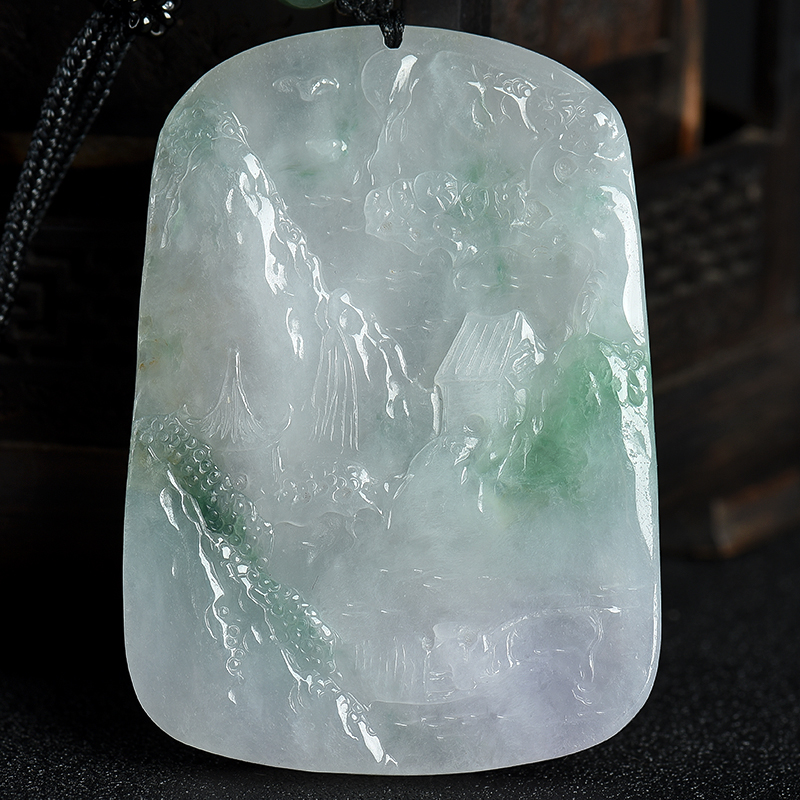 飘花翡翠山水图吊坠-红掌柜