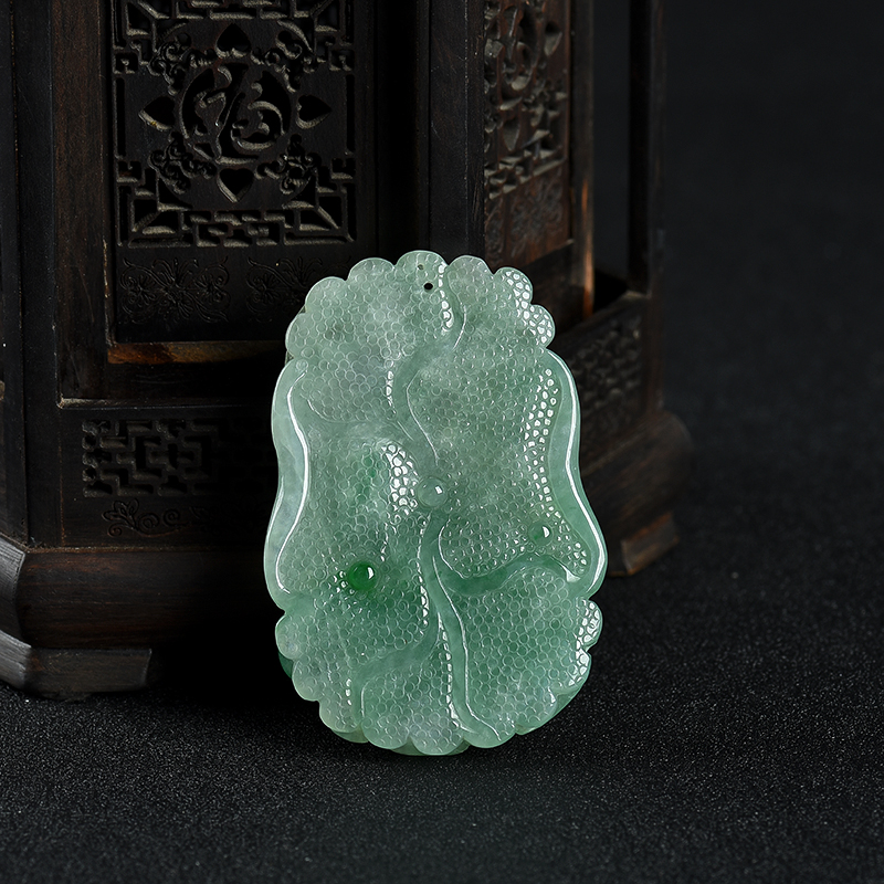 缅甸天然飘翠翡翠龙头鱼吊坠-红掌柜