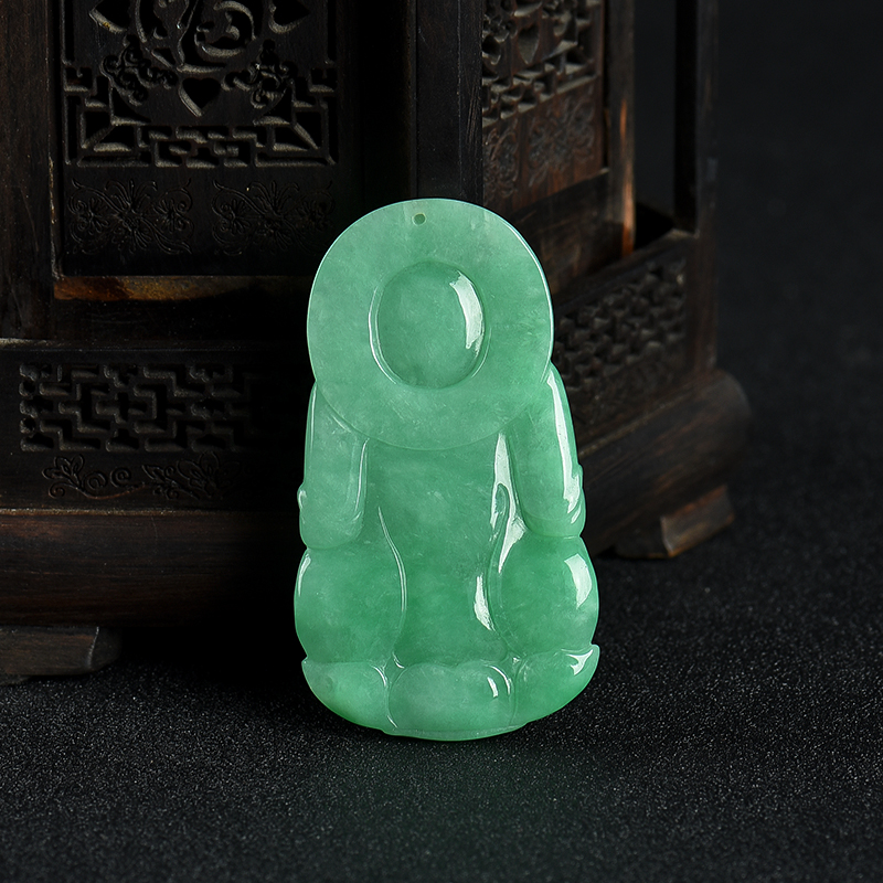 缅甸天然豆绿翡翠观音吊坠-红掌柜