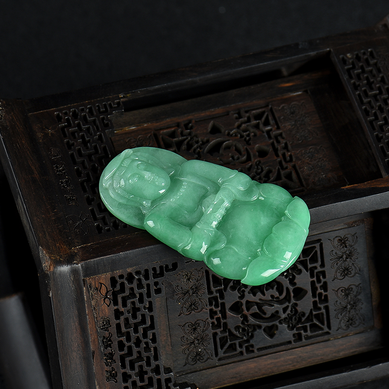 缅甸天然糯种翡翠观音吊坠-红掌柜