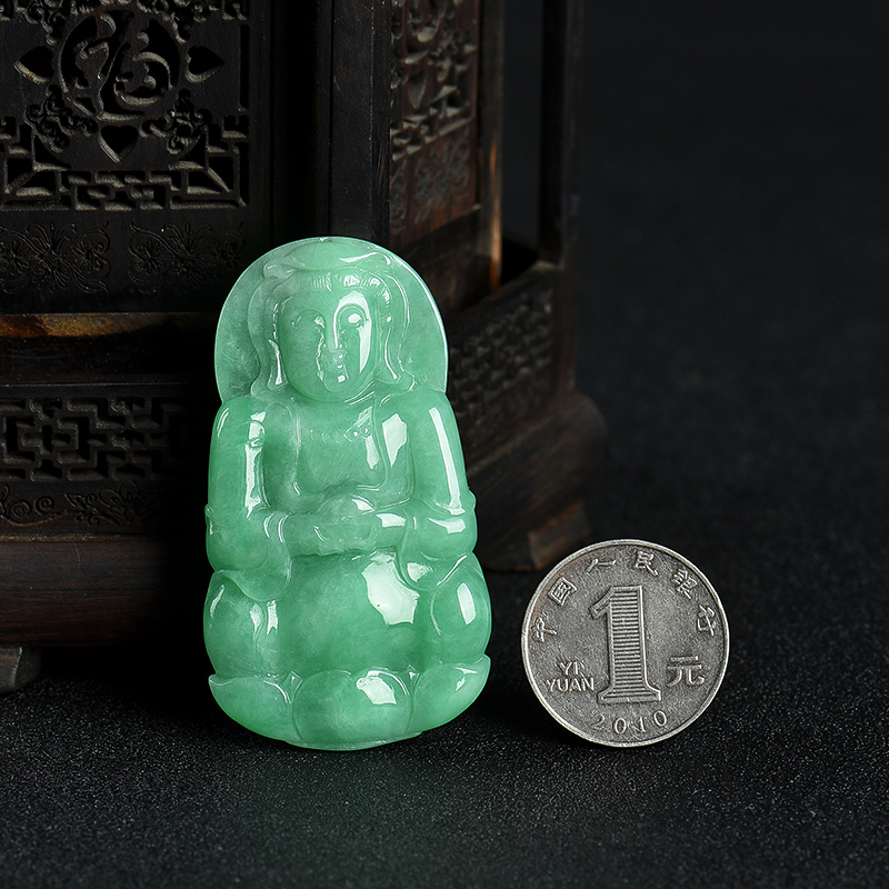 糯种豆绿翡翠观音吊坠-红掌柜