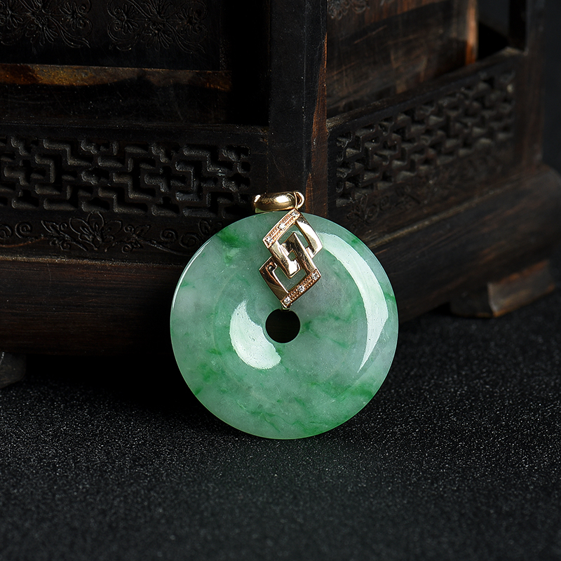 天然豆种飘翠翡翠平安扣吊坠-红掌柜