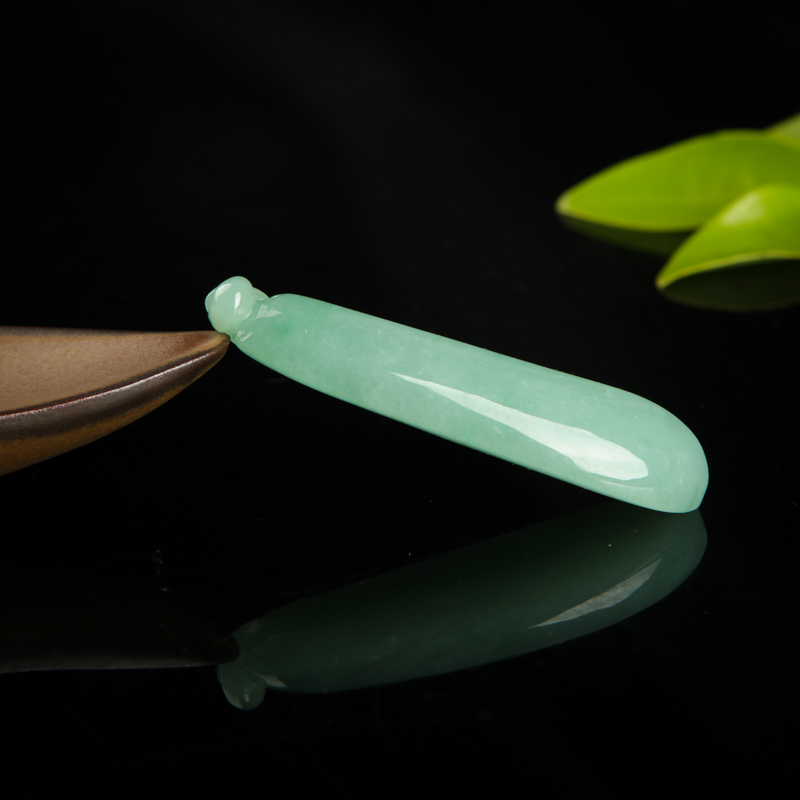 天然糯种豆绿翡翠福瓜吊坠-红掌柜